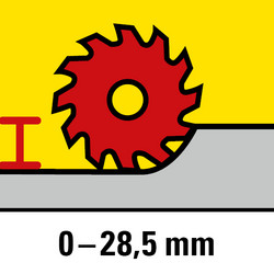 Einstellbare Schnitttiefe bis 28,5 mm bei Vertikalschnitten