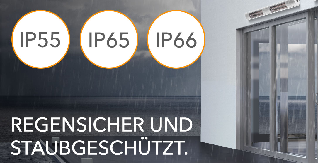 Schutzart IP55 und IP65 − Regensicher und staubgeschützt.