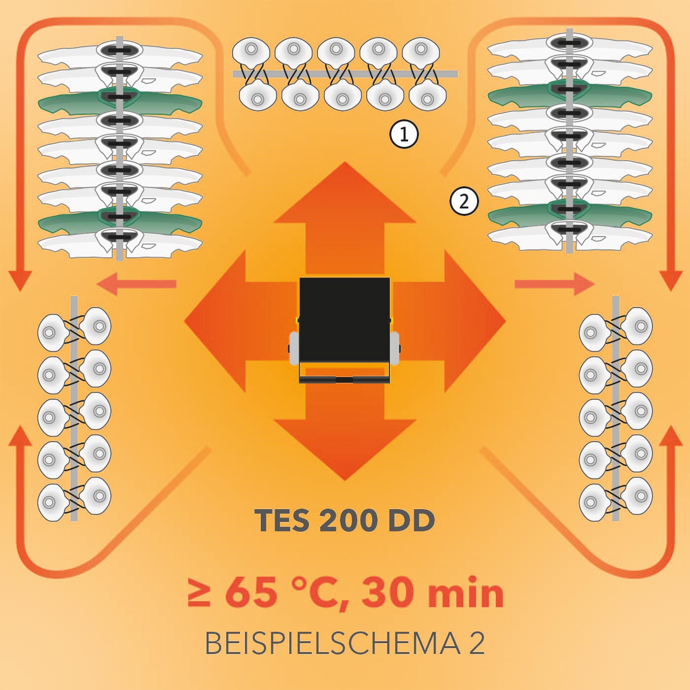 TES 200 zur thermischen Dekontamination von Atemmasken und Arbeitskleidung – Schema 2, Aufstellung im Raum